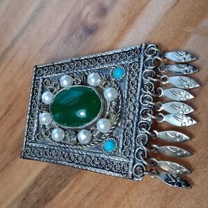 Bezalel Israeli Artisan Brooch Pendant 2" Unsigned Yemenite